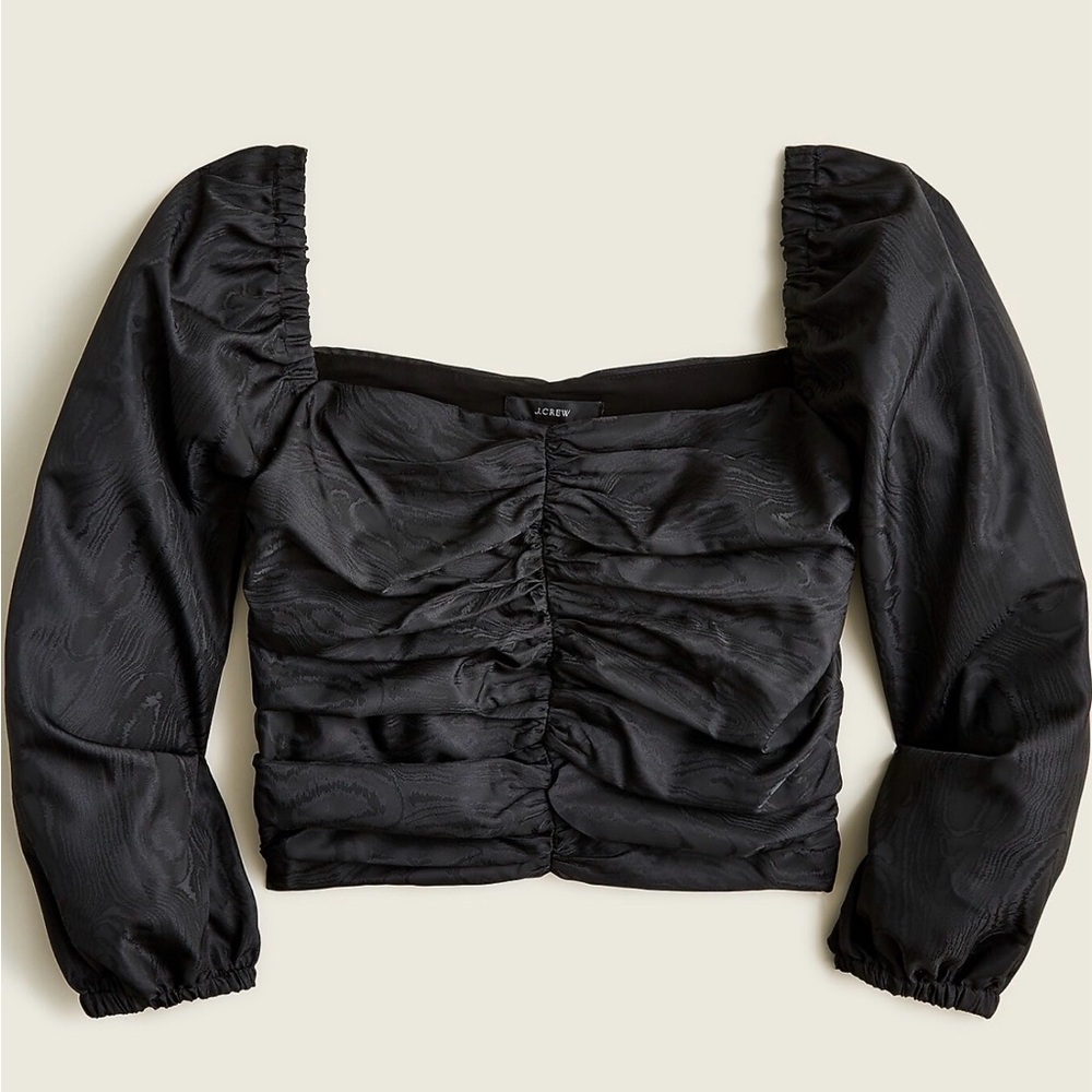 J.Crew NWT size 12 Ruched Puff Sleeve Cropped Top Black Long Sleeve Off Shoulder - Picture 13 of 13